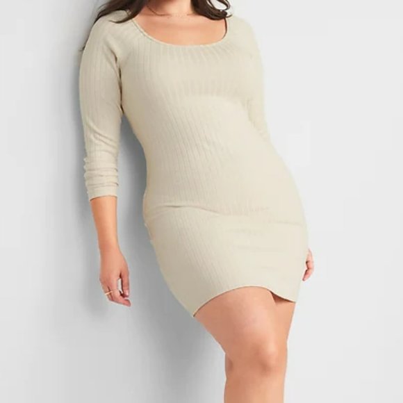 Fitted Scoop-Neck Rib-Knit Mini Dress - Picture 1 of 8